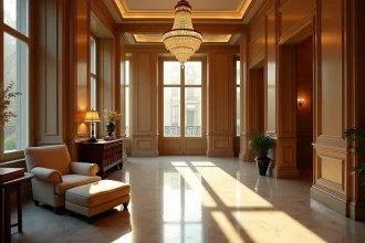 Façade d'un hôtel de charme avec balcons fleuris à Saint-Germain-des-Prés