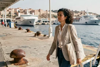 Femme arrivant au port de Tanger depuis un ferry en provenance d'Espagne