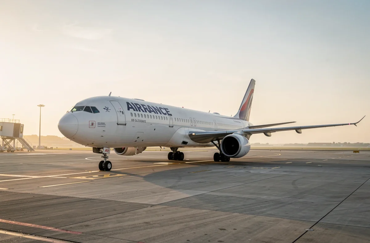 Avion de ligne sur le tarmac d'un aéroport au petit matin