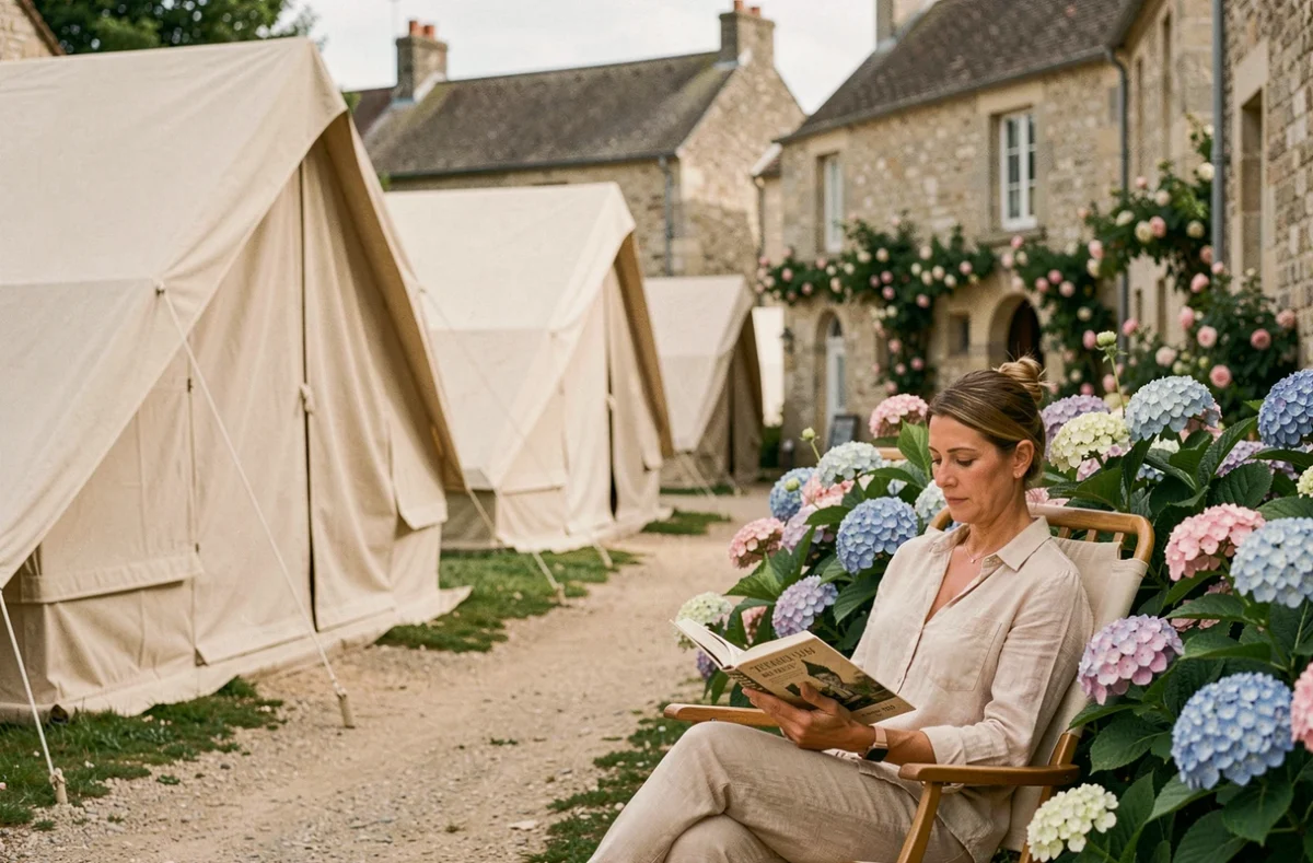 Camping Les Mouettes à Veules-les-Roses avec tentes traditionnelles et cadre champêtre normand fleuri