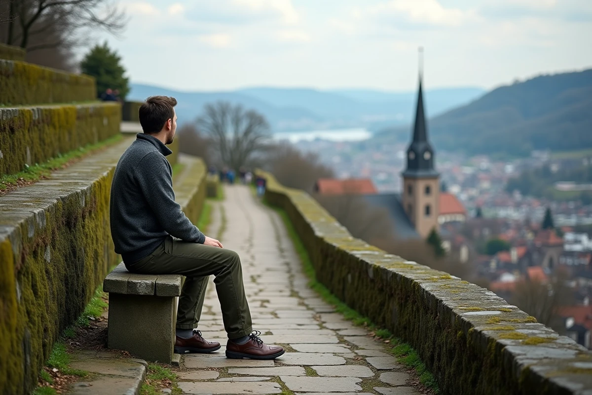 Vue panoramique depuis le Chemin des Philosophes à Heidelberg surplombant le Neckar et la vieille ville