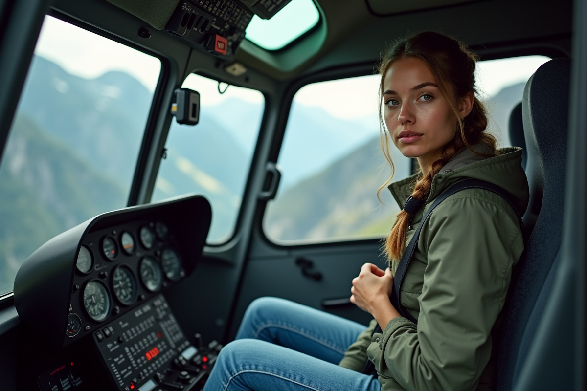 Jeune femme dans un cockpit d