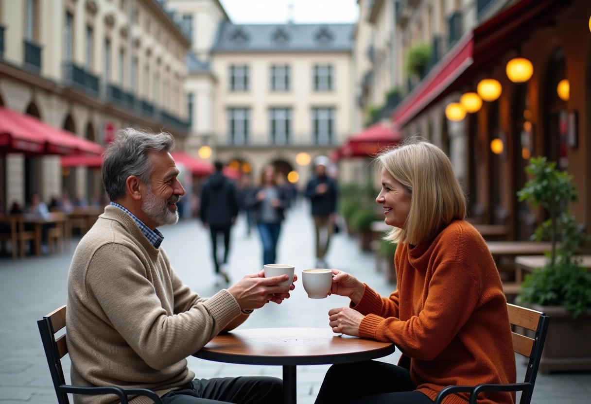 Couple au café dans le centre de Bruxelles