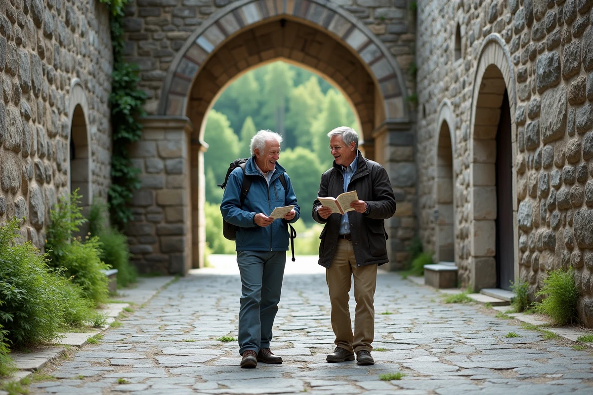 Couple souriant devant un château en Vallée d