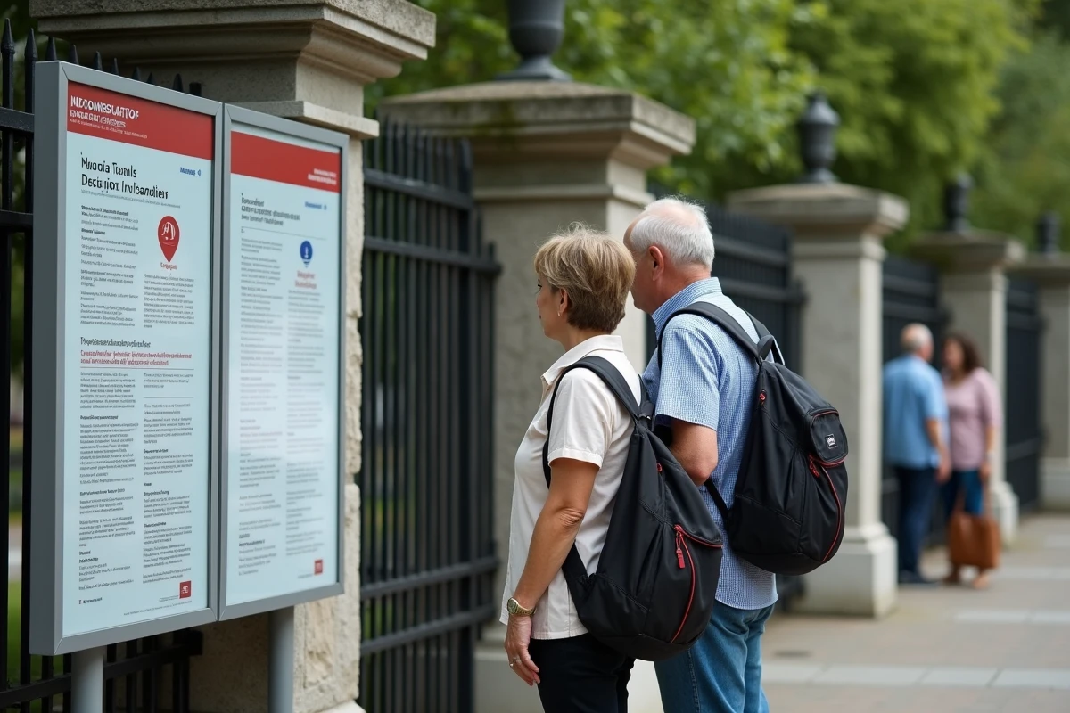 Couple francais regardant les reglements de voyage indonesiens