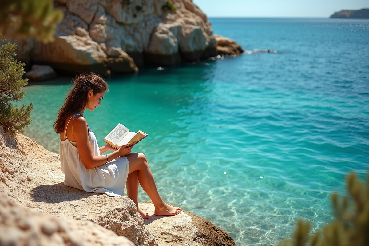 Crique isolée et sauvage près de Monopoli en Puglia avec une jeune femme profitant du calme de la côte adriatique