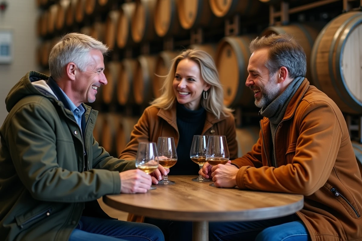 Groupe dégustant du whisky dans une distillerie écossaise