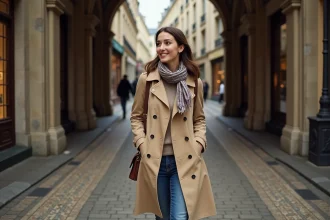 Jeune femme souriante dans le passage Vivienne à Paris
