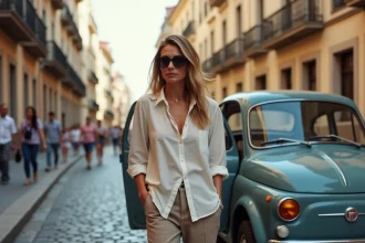 Femme élégante sortant d'une voiture à Palermo
