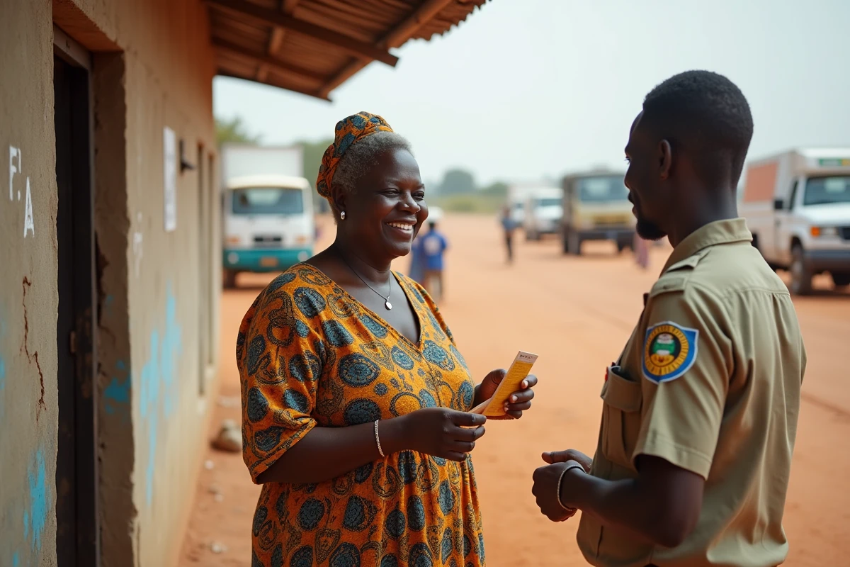 Femme africaine montrant sa carte de vaccination au poste de santé