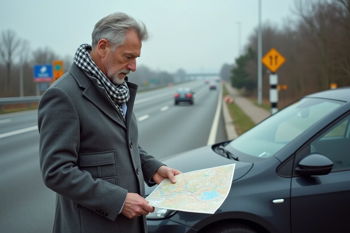 Homme examinant une carte sur le capot d