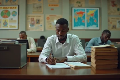 Jeune homme africain remplissant un formulaire de visa à l'ambassade