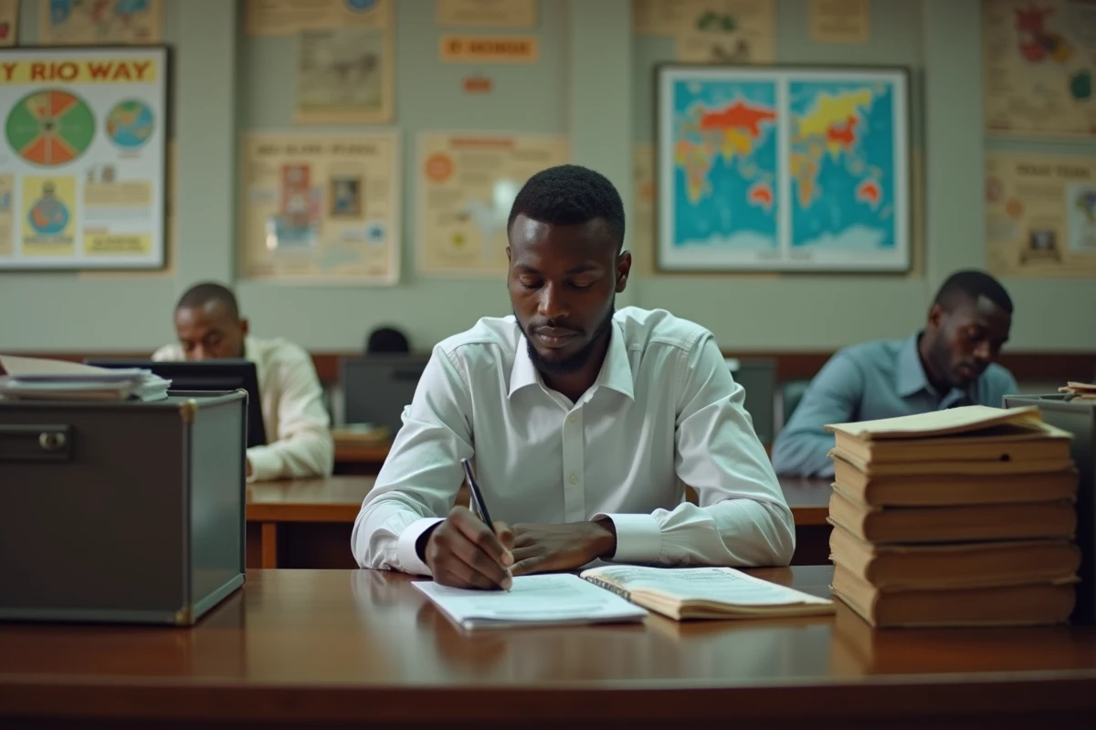 Jeune homme africain remplissant un formulaire de visa à l'ambassade