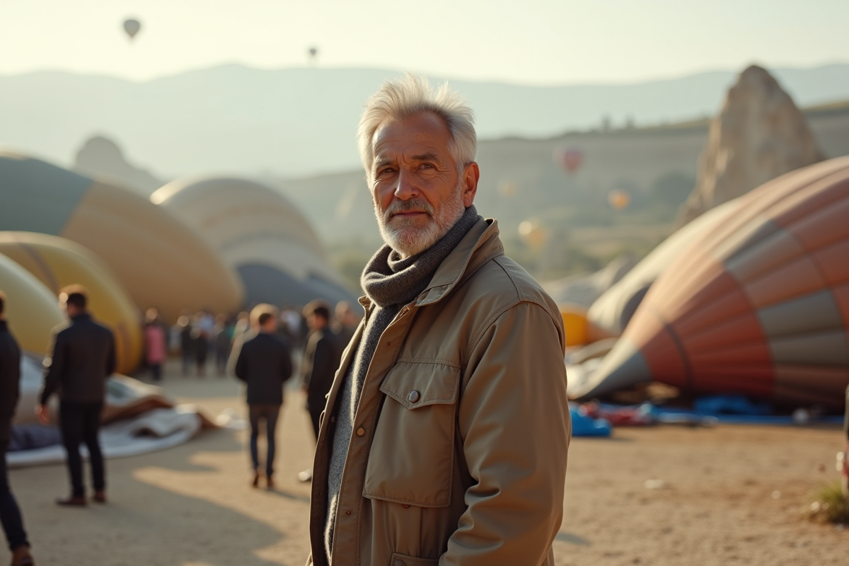 Homme pensif sur la plateforme de lancement de ballons