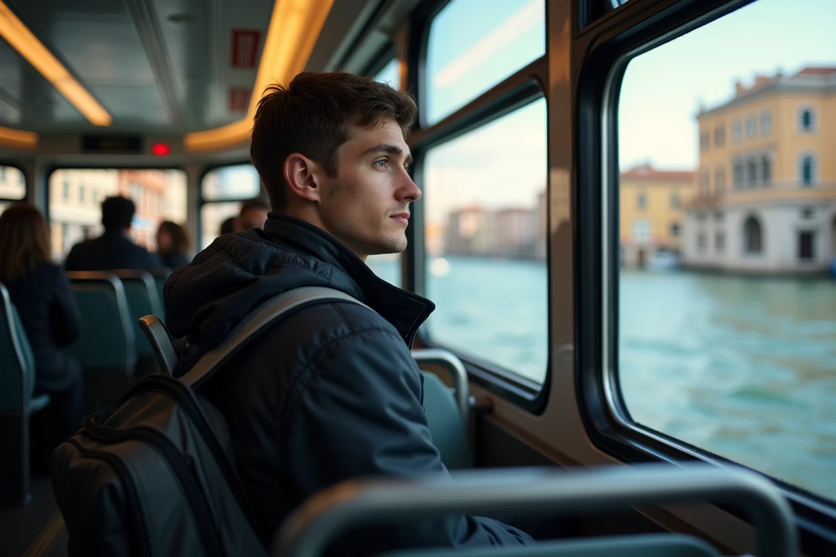 Jeune homme dans un vaporetto à Venise