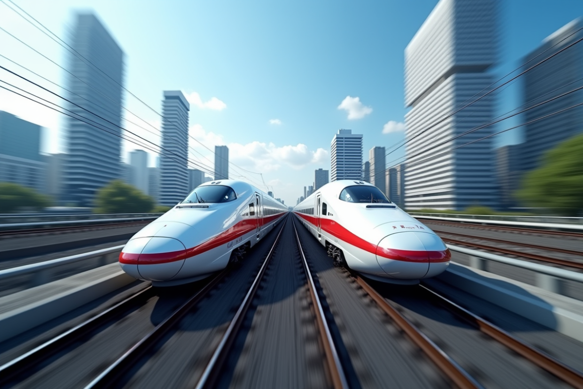 Train à grande vitesse chinois et japonais côte à côte