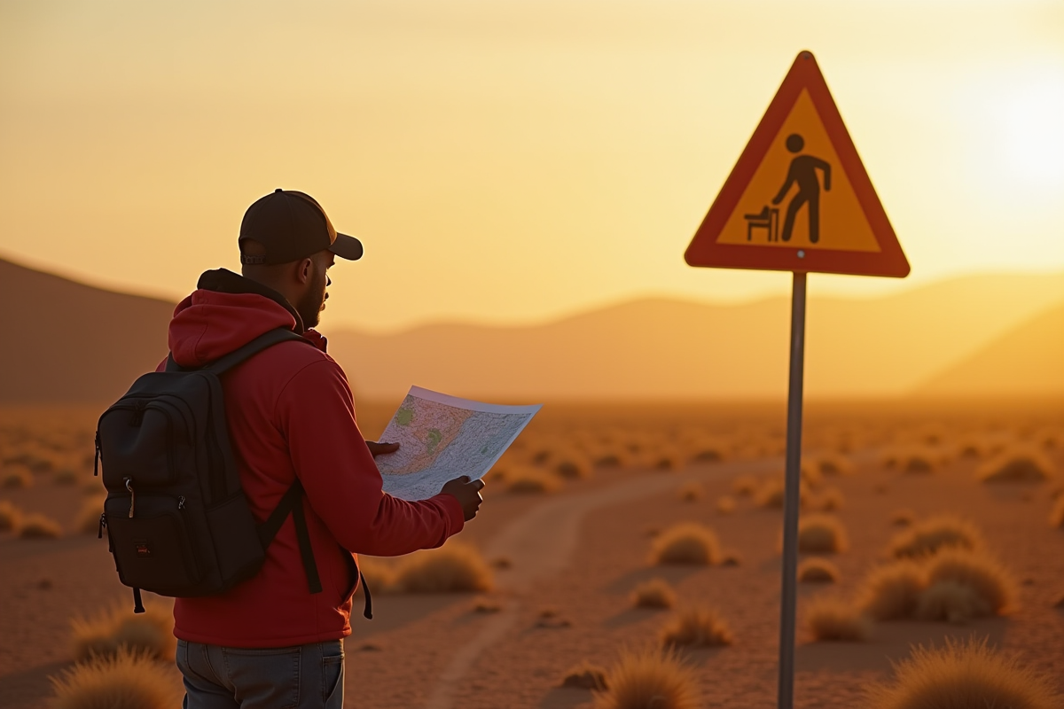 Voyageur vérifiant une carte près d