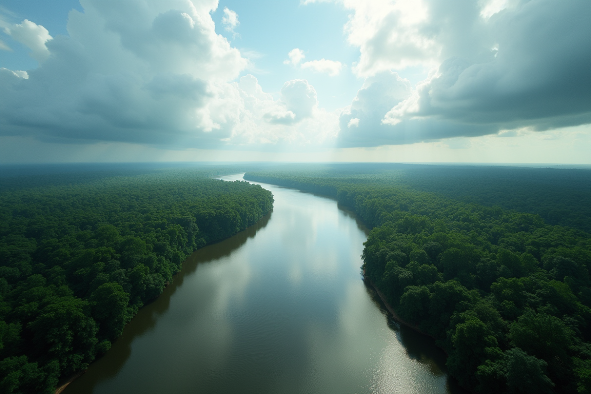 Vue aérienne de l Amazon vue du ciel avec forêt dense et eau immense